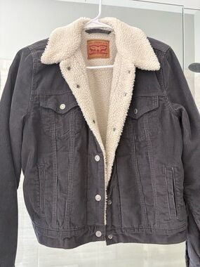Levi's Charcoal Corduroy Sherpa-Lined Jacket with Cream Collar